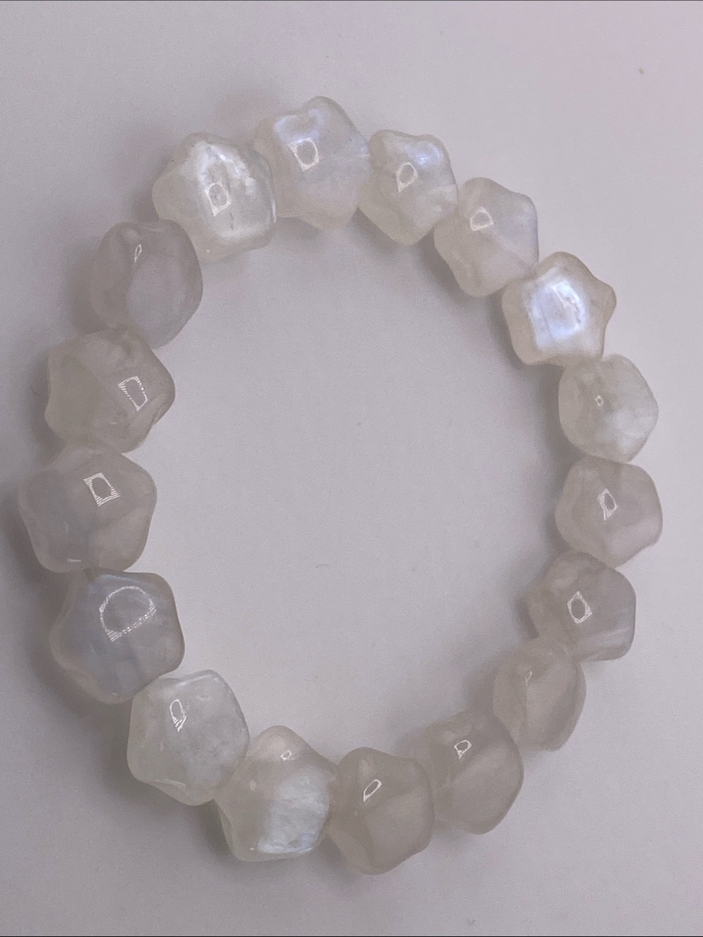 White Moonstone Star Bracelet - Natural Glowing Carved Gemstone Stars